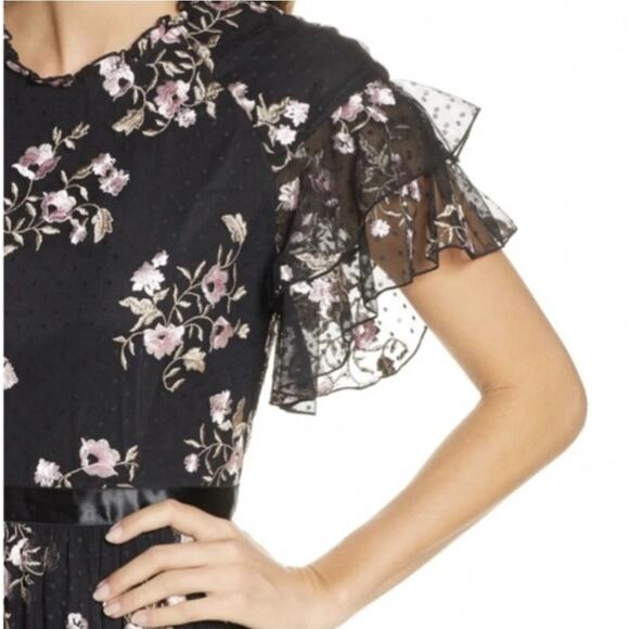 Rachel Parcell Women's Black Floral Embroidered Tiered Mesh Dress, Coquette | M - Picture 5 of 12